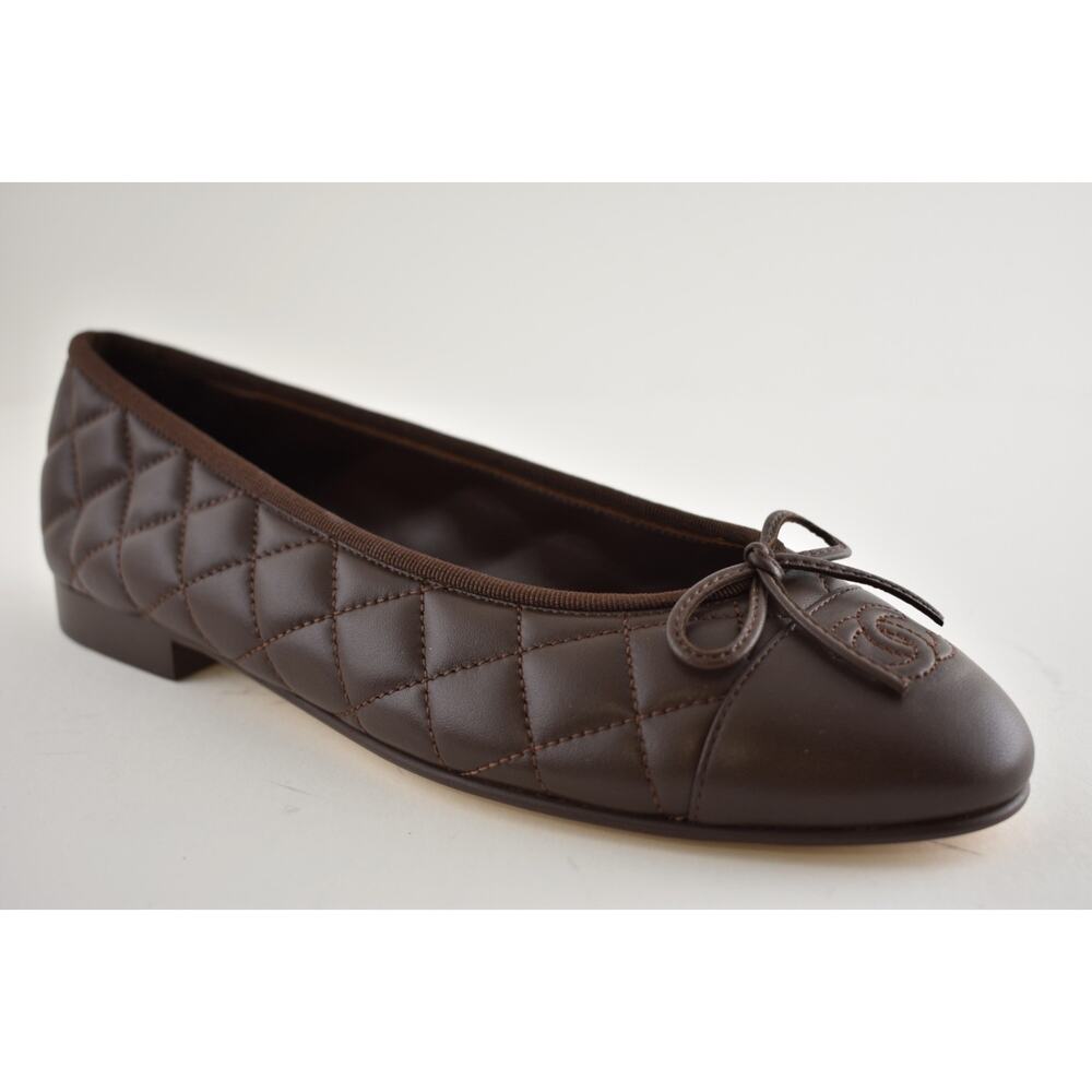 Chanel 26B Chocolate Dark Brown Lambskin Quilted CC Ballet Ballerina Flat 36.5 - Picture 5 of 16